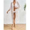 imageFloerns Womens Embroidery Sheer Mesh 34 Sleeve Swimwear Long Kimono CardiganApricot