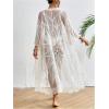 imageFloerns Womens Embroidery Sheer Mesh 34 Sleeve Swimwear Long Kimono CardiganApricot