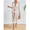 imageFloerns Womens Embroidery Sheer Mesh 34 Sleeve Swimwear Long Kimono CardiganApricot