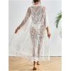 imageFloerns Womens Embroidery Sheer Mesh 34 Sleeve Swimwear Long Kimono CardiganApricot