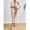 imageFloerns Womens Embroidery Sheer Mesh 34 Sleeve Swimwear Long Kimono CardiganApricot