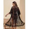 imageFloerns Womens Embroidery Sheer Mesh 34 Sleeve Swimwear Long Kimono CardiganBlack