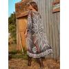 imageFloerns Womens Embroidery Sheer Mesh 34 Sleeve Swimwear Long Kimono CardiganBlack and White