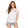 imageFloerns Womens Floral Embroidered V Neck Ruffle Cap Sleeve Peplum Blouse TopA White