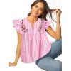 imageFloerns Womens Floral Embroidered V Neck Ruffle Cap Sleeve Peplum Blouse TopPink Stripe