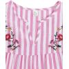 imageFloerns Womens Floral Embroidered V Neck Ruffle Cap Sleeve Peplum Blouse TopPink Stripe