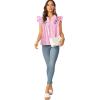 imageFloerns Womens Floral Embroidered V Neck Ruffle Cap Sleeve Peplum Blouse TopPink Stripe