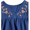 imageFloerns Womens Floral Embroidered V Neck Ruffle Cap Sleeve Peplum Blouse TopPlain Blue
