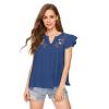 imageFloerns Womens Floral Embroidered V Neck Ruffle Cap Sleeve Peplum Blouse TopPlain Blue