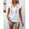 imageFloerns Womens Floral Embroidered V Neck Ruffle Cap Sleeve Peplum Blouse TopWhite Cream