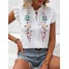 imageFloerns Womens Floral Embroidered V Neck Ruffle Cap Sleeve Peplum Blouse TopWhite Cream