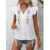 imageFloerns Womens Floral Embroidered V Neck Ruffle Cap Sleeve Peplum Blouse TopWhite Cream