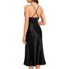 imageFloerns Womens Spaghetti Strap Cowl Neck Long Slip Satin Silk Midi DressBlack Floral