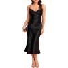 imageFloerns Womens Spaghetti Strap Cowl Neck Long Slip Satin Silk Midi DressBlack Floral