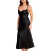 imageFloerns Womens Spaghetti Strap Cowl Neck Long Slip Satin Silk Midi DressBlack Floral
