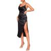 imageFloerns Womens Spaghetti Strap Cowl Neck Long Slip Satin Silk Midi DressBlack Ink