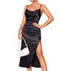 imageFloerns Womens Spaghetti Strap Cowl Neck Long Slip Satin Silk Midi DressBlack Ink