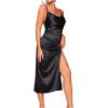 imageFloerns Womens Spaghetti Strap Cowl Neck Long Slip Satin Silk Midi DressBlack Ink