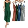imageFloerns Womens Spaghetti Strap Cowl Neck Long Slip Satin Silk Midi DressDark Green