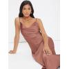 imageFloerns Womens Spaghetti Strap Cowl Neck Long Slip Satin Silk Midi DressRedwood
