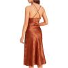 imageFloerns Womens Spaghetti Strap Cowl Neck Long Slip Satin Silk Midi DressRust Brown Floral