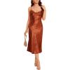 imageFloerns Womens Spaghetti Strap Cowl Neck Long Slip Satin Silk Midi DressRust Brown Floral