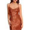 imageFloerns Womens Spaghetti Strap Cowl Neck Long Slip Satin Silk Midi DressRust Brown Floral