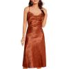 imageFloerns Womens Spaghetti Strap Cowl Neck Long Slip Satin Silk Midi DressRust Brown Floral