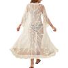 imageFloerns Womens Embroidery Sheer Mesh 34 Sleeve Swimwear Long Kimono CardiganBeige