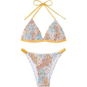 imageFloerns Womens 2 Piece Bathing Suit Lace Up Back Halter Triangle Bikini SwimsuitOrange Random