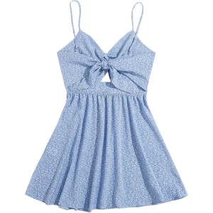 imageFloerns Womens Boho Floral Print Twist Front Cami A Line Mini DressBonnie Blue