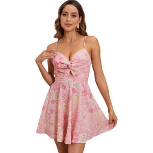 imageFloerns Womens Boho Floral Print Twist Front Cami A Line Mini DressPale Pink