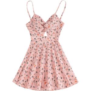 imageFloerns Womens Boho Floral Print Twist Front Cami A Line Mini DressPastel Pink