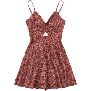imageFloerns Womens Boho Floral Print Twist Front Cami A Line Mini DressRedwood