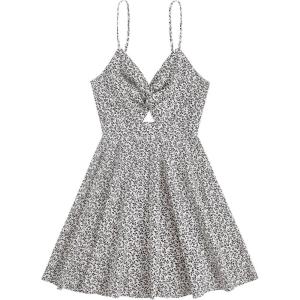 imageFloerns Womens Boho Floral Print Twist Front Cami A Line Mini DressWhite Black Floral