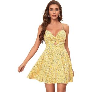 imageFloerns Womens Boho Floral Print Twist Front Cami A Line Mini DressYellow