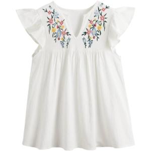 imageFloerns Womens Floral Embroidered V Neck Ruffle Cap Sleeve Peplum Blouse TopBlue Flower White