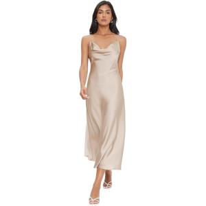 imageFloerns Womens Spaghetti Strap Cowl Neck Long Slip Satin Silk Midi DressApricot