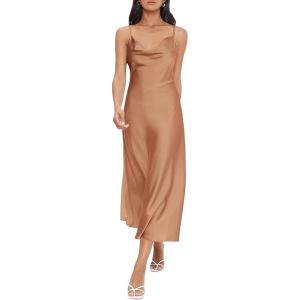 imageFloerns Womens Spaghetti Strap Cowl Neck Long Slip Satin Silk Midi DressApricot Solid