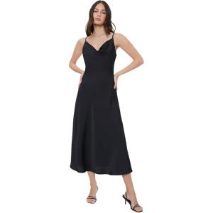 imageFloerns Womens Spaghetti Strap Cowl Neck Long Slip Satin Silk Midi DressBlack