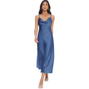 imageFloerns Womens Spaghetti Strap Cowl Neck Long Slip Satin Silk Midi DressBlue