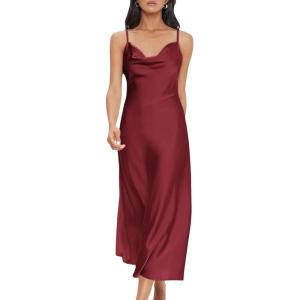 imageFloerns Womens Spaghetti Strap Cowl Neck Long Slip Satin Silk Midi DressBurgundy