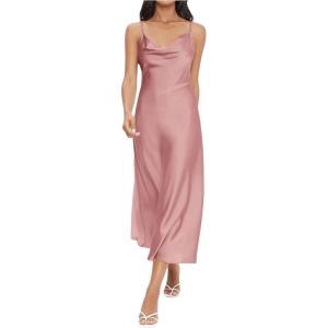imageFloerns Womens Spaghetti Strap Cowl Neck Long Slip Satin Silk Midi DressDusty Pink