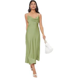 imageFloerns Womens Spaghetti Strap Cowl Neck Long Slip Satin Silk Midi DressGreen