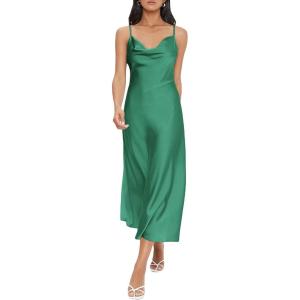 imageFloerns Womens Spaghetti Strap Cowl Neck Long Slip Satin Silk Midi DressGreen Solid