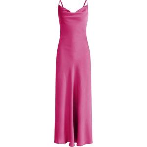 imageFloerns Womens Spaghetti Strap Cowl Neck Long Slip Satin Silk Midi DressHot Pink Solid