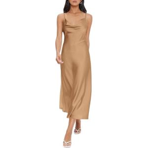imageFloerns Womens Spaghetti Strap Cowl Neck Long Slip Satin Silk Midi DressKhaki