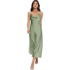 imageFloerns Womens Spaghetti Strap Cowl Neck Long Slip Satin Silk Midi DressMint Green