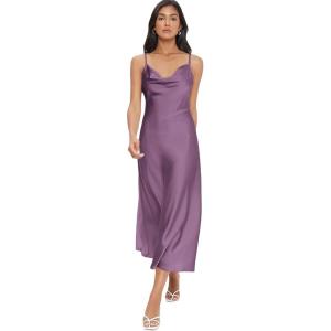 imageFloerns Womens Spaghetti Strap Cowl Neck Long Slip Satin Silk Midi DressPurple