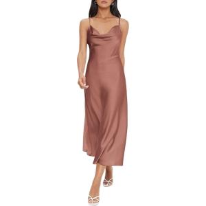 imageFloerns Womens Spaghetti Strap Cowl Neck Long Slip Satin Silk Midi DressRedwood